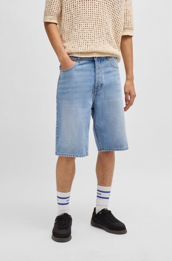 Hugo Blue | Straight-Fit Shorts aus Stone-washed-Denim  | 430 Bright Blue Online – Bild 2