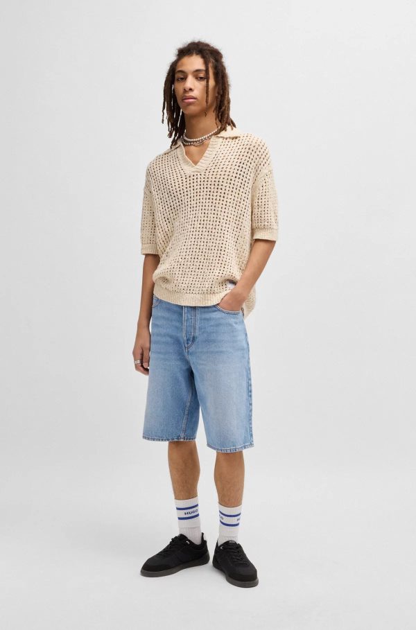 Hugo Blue | Straight-Fit Shorts aus Stone-washed-Denim  | 430 Bright Blue Online