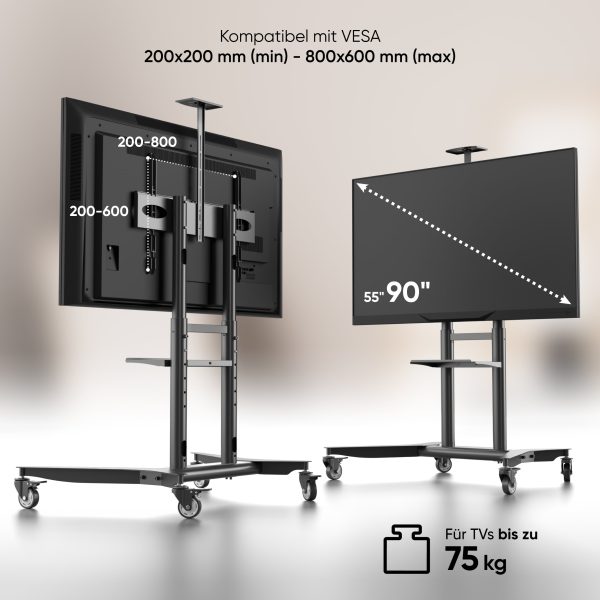 Mobiler TV-Ständer für 55 -90  max 75 kg, schwarz TS1871 Jetzt online – Bild 2