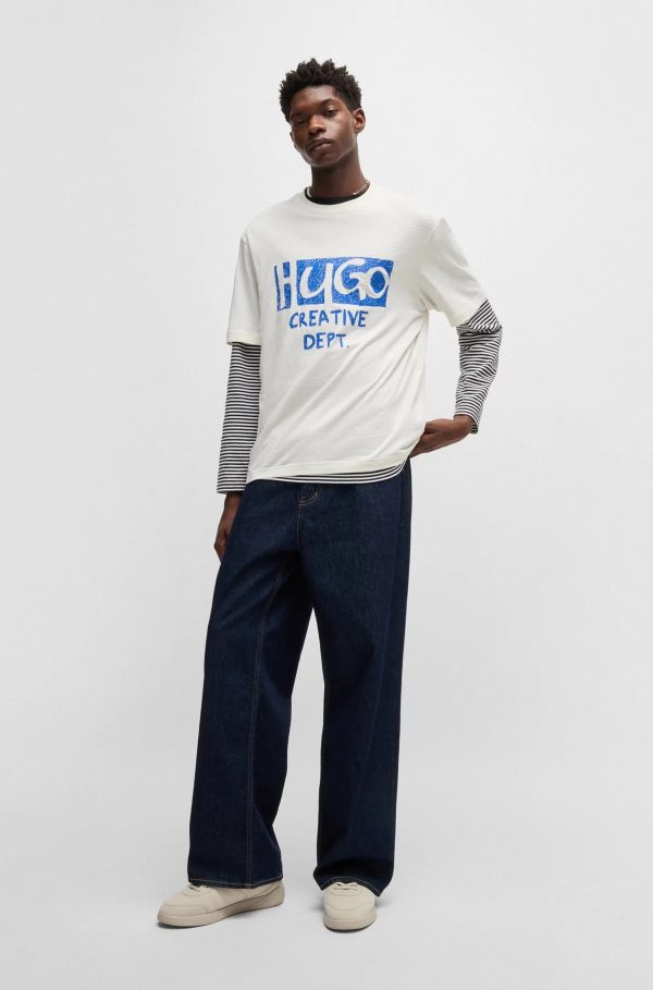Hugo Blue | T-Shirt Nugocrea mit Logo Artwork | 121 Open white Mode – Bild 4